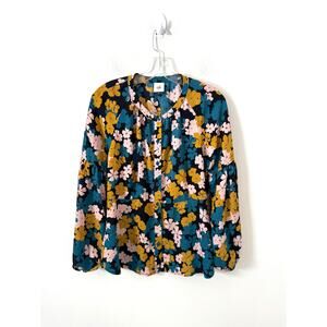 CAbi Floral Blouse Black Teal Size Small